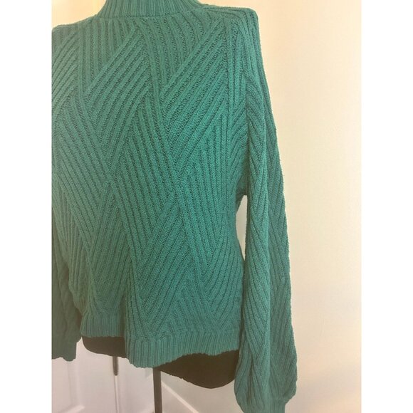 Pink Lily Womens S Teal Chevron Pattern Mock Neck Cable Knit Sweater - Picture 2 of 10